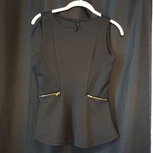 Black Peplum Top With Zipper Details